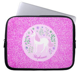 Unicorn Rosa Glitzer Personalisierter Name Laptopschutzhülle