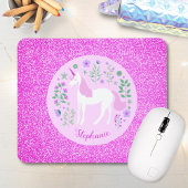 Unicorn Rosa Glitzer Personalisierter Name Mousepad