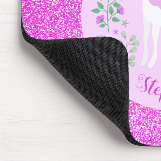 Unicorn Rosa Glitzer Personalisierter Name Mousepad (Ecke)