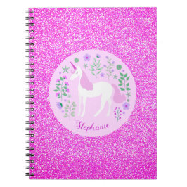 Unicorn Rosa Glitzer Personalisierter Name Notizblock