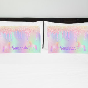 Unicorn rosa Glitzer regenbogenfarbenes Monogramm Kissenbezug