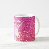Unicorn Rosa Glitzer Sparkle Magisches Personalisi Kaffeetasse (VorderseiteRechts)