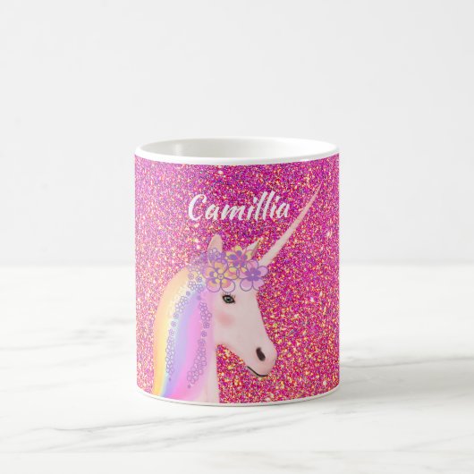 Unicorn Rosa Glitzer Sparkle Magisches Personalisi Kaffeetasse (Mittel)