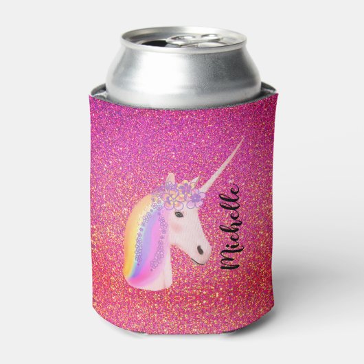 Unicorn Rosa Glitzer Sparkle Personalisiert Dosenkühler (Kanne Vorderseite)