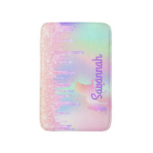 Unicorn rosa Glitzer Tropfen Name holografisch Badematte (Vorderseite Vertikal)