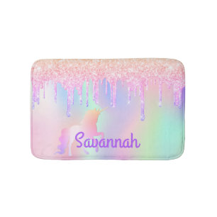 Unicorn rosa Glitzer Tropfen Name holografisch Badematte
