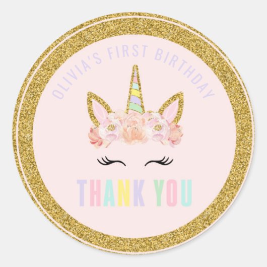 Unicorn Rosa & Gold Gastgeschenk Aufkleber Siegel (Vorderseite)