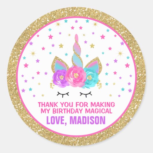 Unicorn Rosa & Gold Gastgeschenk Aufkleber Siegel (Vorderseite)