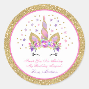 Unicorn Rosa & Gold Gastgeschenk Aufkleber Siegel