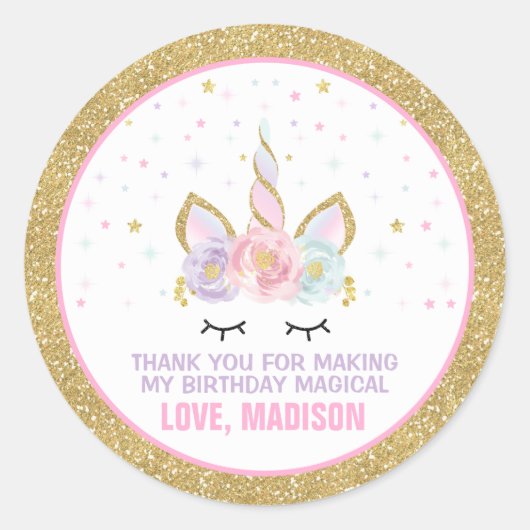 Unicorn Rosa & Gold Gastgeschenk Aufkleber Siegel (Vorderseite)