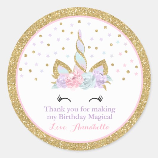 Unicorn Rosa & Gold Gastgeschenk Aufkleber Siegel (Vorderseite)
