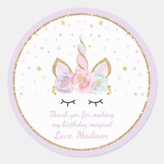 Unicorn Rosa & Gold Gastgeschenk Aufkleber Siegel (Vorderseite)