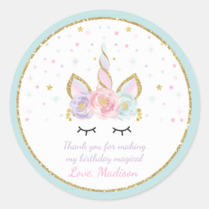 Unicorn Rosa & Gold Gastgeschenk Aufkleber Siegel