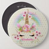 Unicorn Rosa Gold Glitzer Aussehen Benannte Girls Button (Vorne & Hinten)