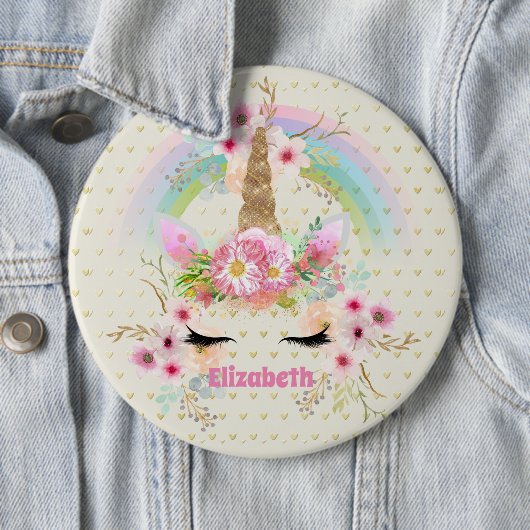 Unicorn Rosa Gold Glitzer Aussehen Benannte Girls Button (Beispiel)
