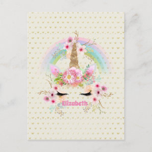 Unicorn Rosa Gold Glitzer Aussehen Benannte Girls  Postkarte