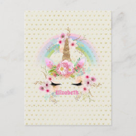 Unicorn Rosa Gold Glitzer Aussehen Benannte Girls  Postkarte