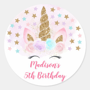 Unicorn Rosa & Gold Magischer Geburtstag Runder Aufkleber