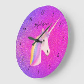 Unicorn Rosa Lila Glitzer Girls Personalisiert Große Wanduhr (Winkel)