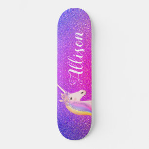 Unicorn Rosa Lila Glitzer Glitzern Personalisiert Skateboard