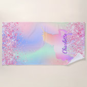 Unicorn Rosa lila Glitzer Strandtuch (Vorderseite)