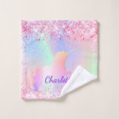 Unicorn Rosa lila Mädchen Badhandtuch Set (Waschlappen)