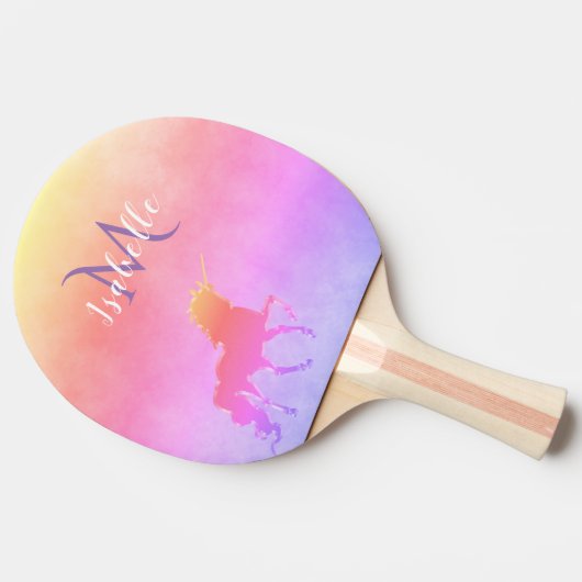 Unicorn, rosa, lila Monogramm Tischtennis Schläger (Seitenansicht)