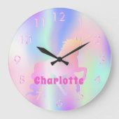 Unicorn rosa lila Name Mädchen magisch Große Wanduhr (Vorderseite)