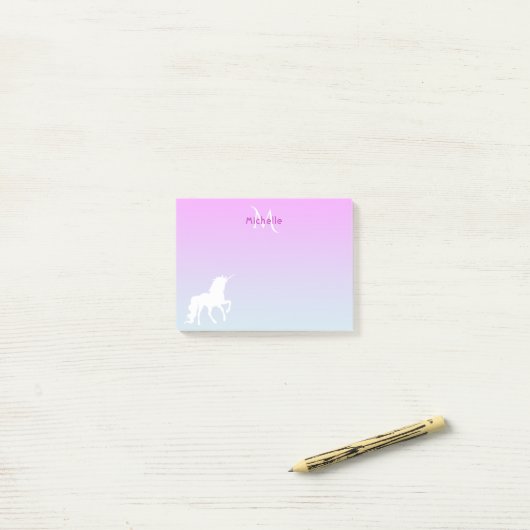 Unicorn Rosa mit Monogramm Post-it Klebezettel (Auf Schreibtisch)