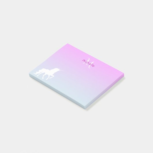 Unicorn Rosa mit Monogramm Post-it Klebezettel (angewinkelt)