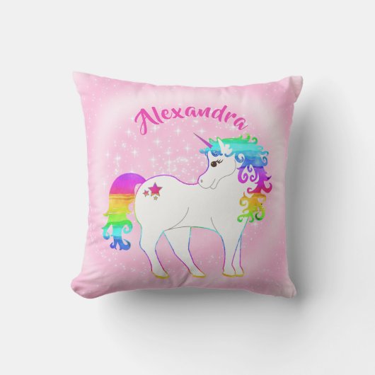 Unicorn Rosa Niedlich Stars Custom Girl Kinderzimm Kissen (Vorderseite)
