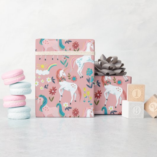 Unicorn rosa niedliche magische Mädchen zum ersten Geschenkpapier (Babyparty)