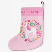 Unicorn Rosa orangefarbener Personalisierter Name Kleiner Weihnachtsstrumpf (Rückseite)