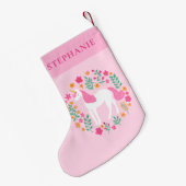 Unicorn Rosa orangefarbener Personalisierter Name Kleiner Weihnachtsstrumpf (Rückseite (Hängend))