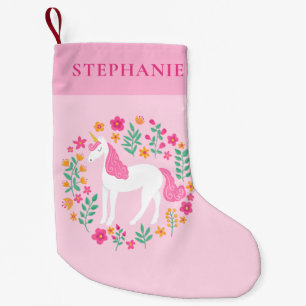 Unicorn Rosa orangefarbener Personalisierter Name Kleiner Weihnachtsstrumpf
