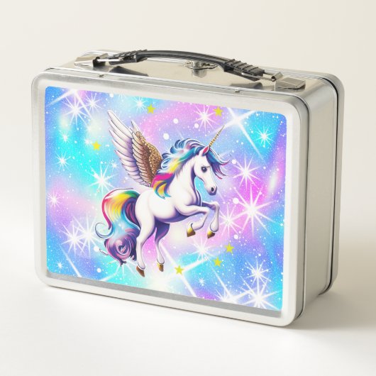 Unicorn Rosa und Blau Iridescent Sparkle Metall Brotdose (Rückseite)