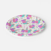 Unicorn-Rosa und Goldpapierplatte 7" PapierTeller (Schrägansicht)