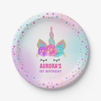 Unicorn-Rosa und Goldpapierplatte 7" PapierTeller