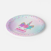 Unicorn-Rosa und Goldpapierplatte 7" PapierTeller (Schrägansicht)
