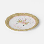 Unicorn-Rosa und Goldpapierplatte 7" PapierTeller (Schrägansicht)