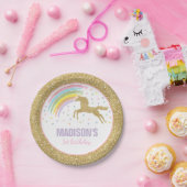 Unicorn-Rosa und Goldpapierplatte 7" PapierTeller (Party)