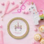 Unicorn-Rosa und Goldpapierplatte 7" PapierTeller (Party)