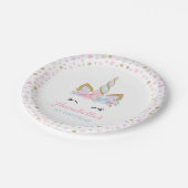 Unicorn-Rosa und Goldpapierplatte 7" PapierTeller (Schrägansicht)