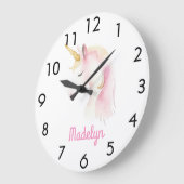 Unicorn, rosa, weiße Bezeichnung Große Wanduhr (Winkel)