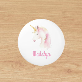Unicorn, rosa, weiße Bezeichnung Keramikknauf