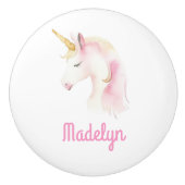 Unicorn, rosa, weiße Bezeichnung Keramikknauf (Vorderseite)
