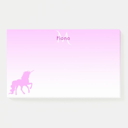Unicorn, rosa, weiße Monogrammbezeichnung Post-it Klebezettel (Vorderseite)