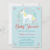 Unicorn Rose Gold Glitzer Kinderdusche Einladung (Vorderseite)