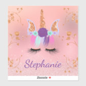 Unicorn Rose Gold Glitzer Personalisierter Name Aufkleber (Blatt)