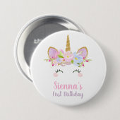 Unicorn Round Abzeichen 1st Birthday Girl Button (Vorne & Hinten)